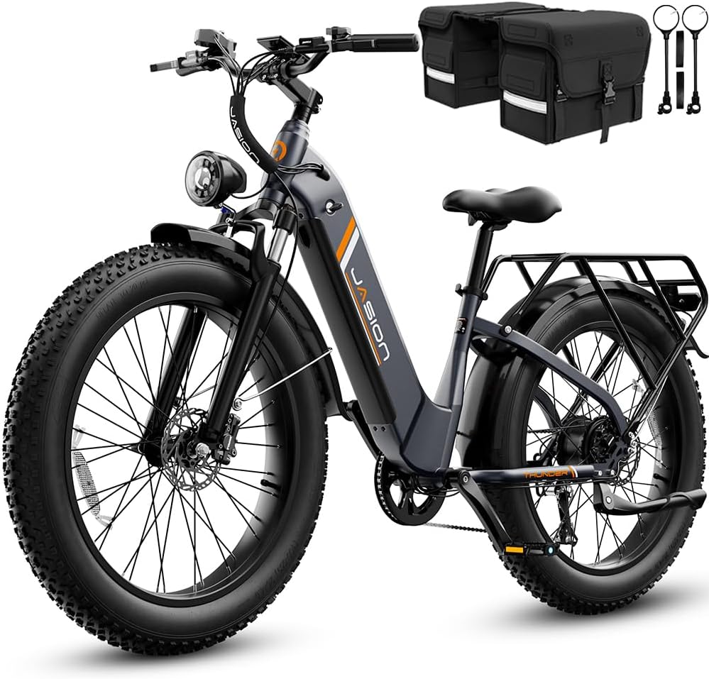 Jasion Thunder/PRO/ST Electric Bike,2000W/1800W Peak Ebikes for Adults,26''Fat Tire Best Ebike for Men,90/80 Miles with 1040Wh/864Wh Battery,35/30+MPH Max Speed Bicycles,500/400LB Capacity,Patent